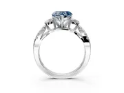 3 Stone Engagement Ring Setting for Fancy Blue Heart-Shaped Center with Pave Split Shank and Prong Head in Sterling Silver