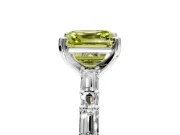 Baguette Engagement Ring Setting for Fancy Yellow Asscher Cut Center with Alternating Bar-Set Band and Prong Head in Sterling Silver