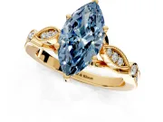 Solitaire Engagement Ring Setting for Fancy Blue Marquise Center with Marquise and Bezel Accents and Prong Head in Yellow Gold