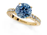 Solitaire Engagement Ring Setting for Fancy Blue Round Cut Center with Single Row Accent Band and Prong Head in Yellow Gold