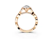 Halo Engagement Ring Setting for Marquise Center with Twist Band and Prong Head in Rose Gold
