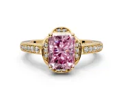 Floral Engagement Ring Setting for Fancy Pink Radiant Cut Center with Four Accent Clusters and Prong Head in Yellow Gold