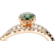Solitaire Engagement Ring Setting for Fancy Green Pear-Shaped Center with Woven 3-Strand Pave Band and Prong Head in Rose Gold