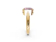 Halo Engagement Ring Setting for Fancy Pink Radiant Cut Center with Tapered Plain Band and Prong Head in Yellow Gold