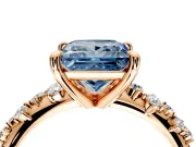 Solitaire Engagement Ring Setting for Fancy Blue Princess Cut Center with Trailing Leaf Accent Band and Prong Head in Rose Gold