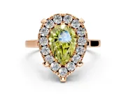 Single Halo Engagement Ring Setting for Fancy Yellow Pear-Shaped Center with Corner Claws, Plain Band and Prong Head in Rose Gold