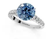 Solitaire Engagement Ring Setting for Fancy Blue Round Cut Center with Partway Pave Band and Prong Head in Platinum