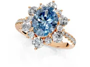 Floral Halo Engagement Ring Setting for Fancy Blue Oval Center with Pave Accents and Prong Head in Rose Gold