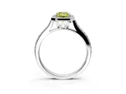 Halo Engagement Ring Setting for Fancy Yellow Emerald Cut Center with Pave Accents, Heart Basket and Prong Head in White Gold