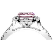 Floral Engagement Ring Setting for Fancy Pink Asscher Cut Center with Pave Band and Floral Prong Head in White Gold