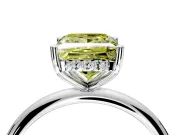 Hidden Halo Engagement Ring Setting for Fancy Yellow Princess Cut Center with Thin Round-Wire Band and Prong Head in White Gold