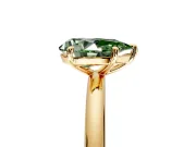 Low-Set Solitaire Engagement Ring Setting for Fancy Green Pear-Shaped Center with Thin Plain Band and Prong Head in Yellow Gold