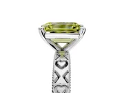 Solitaire Engagement Ring Setting for Fancy Yellow Emerald Cut Center with XO Engraved Band and Prong Head in Sterling Silver