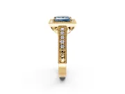 Milgrain Halo Engagement Ring Setting for Fancy Blue Princess Cut Center with Pave Band and Prong Head in Yellow Gold