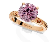 Solitaire Engagement Ring Setting for Fancy Pink Round Cut Center with XO Engraved Band and Prong Head in Rose Gold