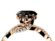 Solitaire Engagement Ring Setting for Fancy Black Heart-Shaped Center with Narrow Twist Pave Band and Prong Head in Rose Gold