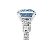 3 Stone Engagement Ring Setting for Fancy Blue Princess Cut Center with Round Cut Side Accents and Prong Head in White Gold