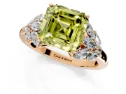 Leaf Cluster Engagement Ring Setting for Fancy Yellow Asscher Cut Center with Marquise Accents and Prong Head in Rose Gold