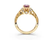 Solitaire Engagement Ring Setting for Fancy Pink Emerald Cut Center with Filigree Accent Basket and Prong Head in Yellow Gold