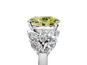Leaf Cluster Engagement Ring Setting for Fancy Yellow Oval Center with Marquise Accents and Prong Head in Platinum