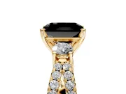 3 Stone Engagement Ring Setting for Fancy Black Radiant Cut Center with Pave Split Shank and Prong Head in Yellow Gold