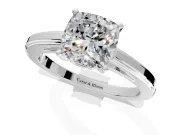 Solitaire Engagement Ring Setting for Cushion Cut Center with Flat-Sided Plain Band and Prong Head in Sterling Silver