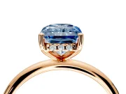Hidden Halo Engagement Ring Setting for Fancy Blue Radiant Cut Center with Thin Round-Wire Band and Prong Head in Rose Gold