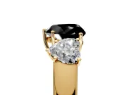 3 Stone Engagement Ring Setting for Fancy Black Heart-Shaped Center with Raised Basket Heads and Prong Head in Yellow Gold