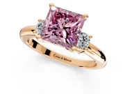 3 Stone Engagement Ring Setting for Fancy Pink Princess Cut Center with Wide Plain Band and Prong Head in Rose Gold