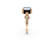 Vintage Station Engagement Ring Setting for Fancy Blue Asscher Cut Center with Accents and Prong Head in Rose Gold