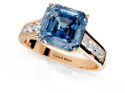 Solitaire Engagement Ring Setting for Fancy Blue Asscher Cut Center with Round Cut Channel Band and Prong Head in Rose Gold