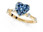 Solitaire Engagement Ring Setting for Fancy Blue Heart-Shaped Center with Bezel Station Band and Prong Head in Yellow Gold