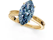 Solitaire Engagement Ring Setting for Fancy Blue Marquise Center with Engraved Milgrain Band and Prong Head in Yellow Gold