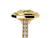 Halo Engagement Ring Setting for Fancy Yellow Asscher Cut Center with Milgrain Pave Band and Bezel Head in Yellow Gold