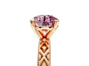 Solitaire Engagement Ring Setting for Fancy Pink Round Cut Center with Milgrain X Pattern Band and Prong Head in Rose Gold