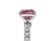 Open Basket Engagement Ring Setting for Fancy Pink Asscher Cut Center with Pave Band and Prong Head in Platinum