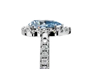 Pave Halo Engagement Ring Setting for Fancy Blue Pear-Shaped Center with Single Row Pave Band and Prong Head in Platinum