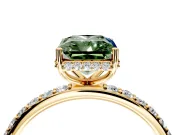 Hidden Halo Engagement Ring Setting for Fancy Green Radiant Cut Center with Pave Band and Prong Head in Yellow Gold