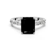 Baguette Engagement Ring Setting for Fancy Black Radiant Cut Center with Alternating Bar-Set Band and Prong Head in Sterling Silver