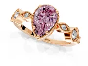 Vintage Station Engagement Ring Setting for Fancy Pink Pear-Shaped Center with Accents and Prong Head in Rose Gold