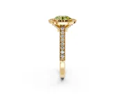 Halo Engagement Ring Setting for Fancy Yellow Round Cut Center with Milgrain Pave Band and Bezel Head in Yellow Gold