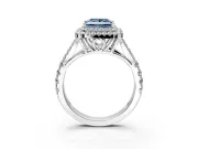 Double Halo Engagement Ring Setting for Fancy Blue Princess Cut Center with Narrow Pave Split Shank and Prong Head in Platinum