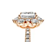 Floral Halo Engagement Ring Setting for Princess Cut Center with Pave Accents and Prong Head in Rose Gold