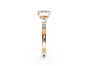 Bar-Set Engagement Ring Setting for Radiant Cut Center with Tapered Baguette Accents and Prong Head in Rose Gold