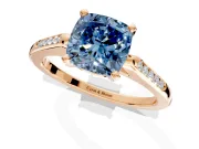 Solitaire Engagement Ring Setting for Fancy Blue Cushion Cut Center with Channel Accents and Prong Head in Rose Gold