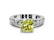 Solitaire Engagement Ring Setting for Fancy Yellow Cushion Cut Center with Channel-Set Accents and Prong Head in White Gold