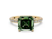 Solitaire Engagement Ring Setting for Fancy Green Asscher Cut Center with Fine Pave Band and Prong Head in Yellow Gold