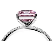 Solitaire Engagement Ring Setting for Fancy Pink Asscher Cut Center with Micro Pave Band and Prong Head in Sterling Silver