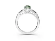 3 Stone Engagement Ring Setting for Fancy Green Marquise Center with Tapered Baguettes, Plain Band and Prong Head in Platinum