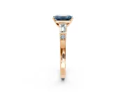 Bar-Set Engagement Ring Setting for Fancy Blue Emerald Cut Center with Tapered Baguette Accents and Prong Head in Rose Gold
